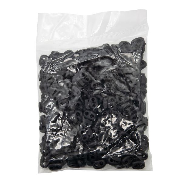 Фиксатор (зажим) для шнура пластик 2 отв., ⌀4.0 мм, 17х16 мм, плоский, черный, 200 шт