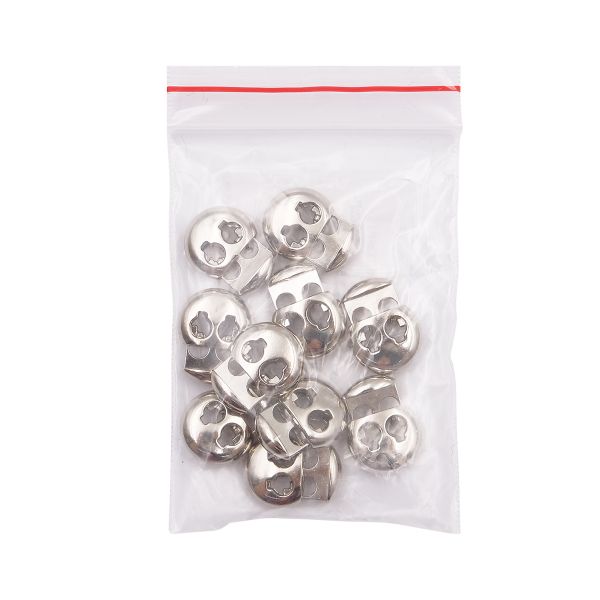 Фиксатор (зажим) для шнура металл 2 отв., 20.5х15.6 мм, ⌀3.5 мм, металл, Silver (серебристый), MFR12, 10 шт