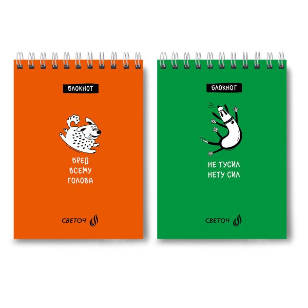 Блокнот на гребне, выборочный лак, A6 60 л., 4 шт, клетка, Игра слов 01218, Светоч Б123