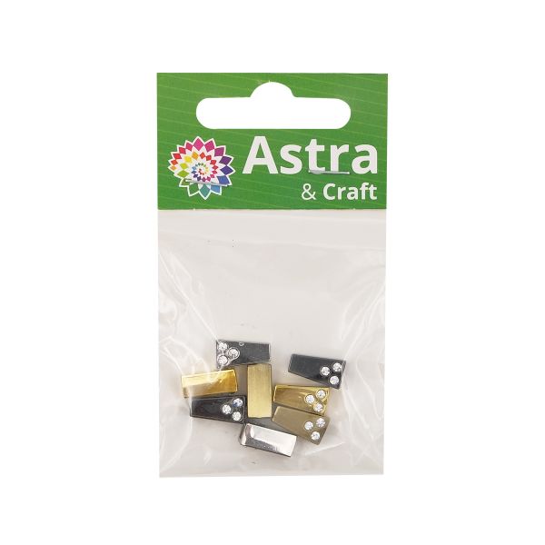 Наконечник для шнура металл со стразами, 4 цвета, 8 шт, 11х6,5 мм, 4-х гран, d=2,5/4 мм