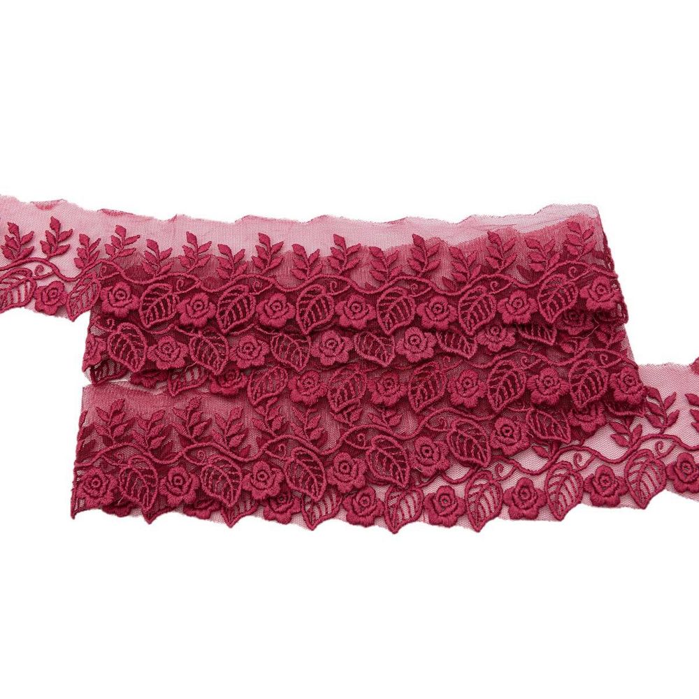 Кружево на сетке 60 мм, 11.35 м, цв.бордовый