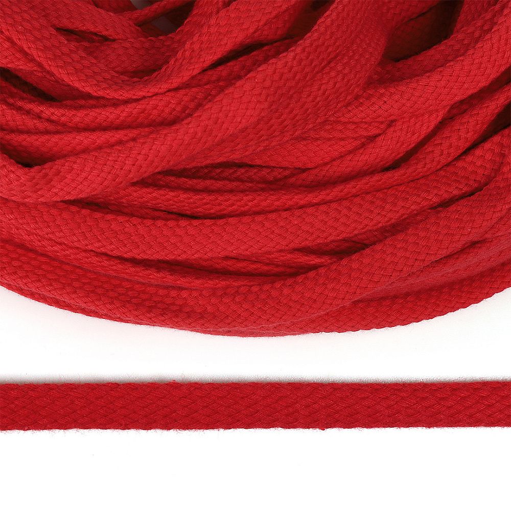 Шнур плоский плетеный х/б 10.0 мм / 50 метров, турецкое плетение TW 012 красный