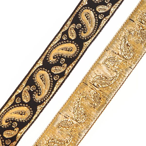Лента (тесьма) жаккардовая 22.0 мм / 10±0.5 метров, Пейсли, 22807 черный/золото