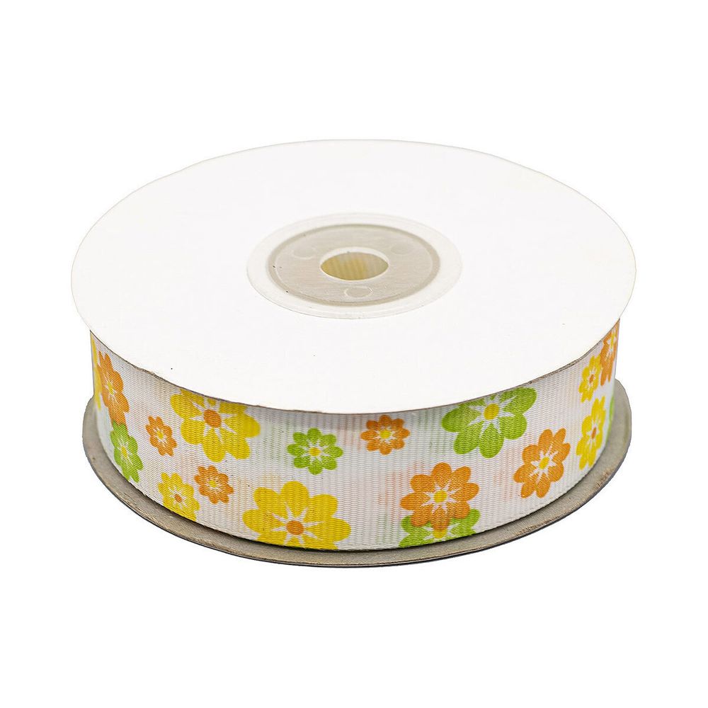Лента репсовая (в рубчик) Цветочки 2 25.0 мм, 22.86 м (желтый/оранжевый)
