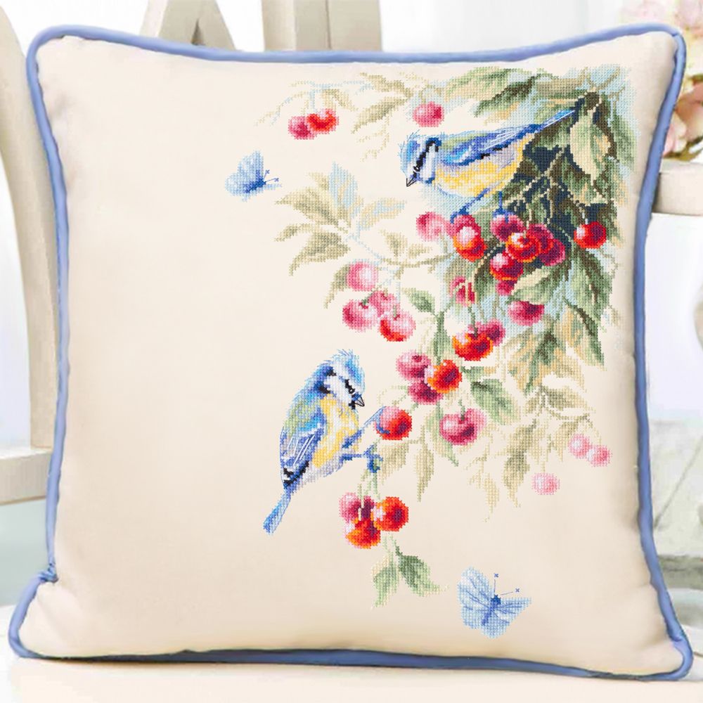 Набор для вышивания нитками Чудесная игла, Синицы и вишня 25х35 см