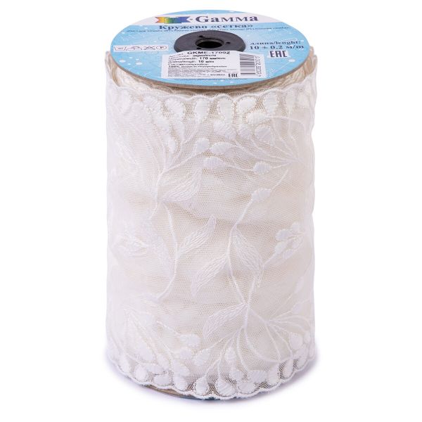 Кружево бельевое эластичное 170 мм / 10 м, экрю, Gamma GKME-17002