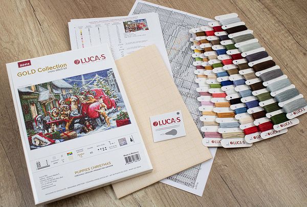 Набор для вышивания нитками Luca-S, Рождество щенков 50х35 см