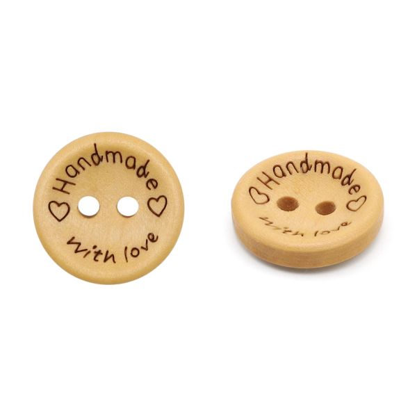 Пуговицы на 2 прокола Handmade with love 24L (15мм), дерево (Yellow (желтый)), W22, 36 шт