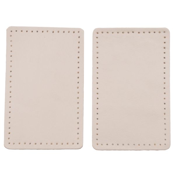 Заплатки пришивные из кожи, прямоугольник 6х9,6см с перфорацией, 2 шт, 100% кожа, 06 бежевый, 9113