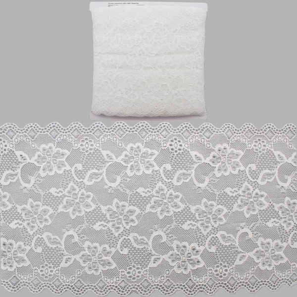 Кружево бельевое эластичное 185 мм / 15 м, белый