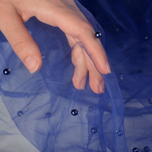 Фатин с бусинами 150 см / 15 метров, С223-85, цв.т.синий