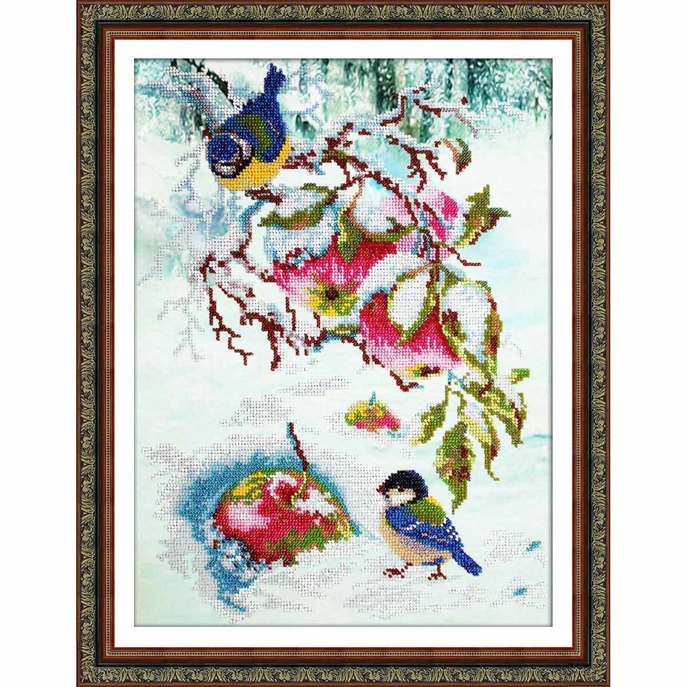 Набор для вышивания бисером Паутинка, Яблочки для синички 28х38см