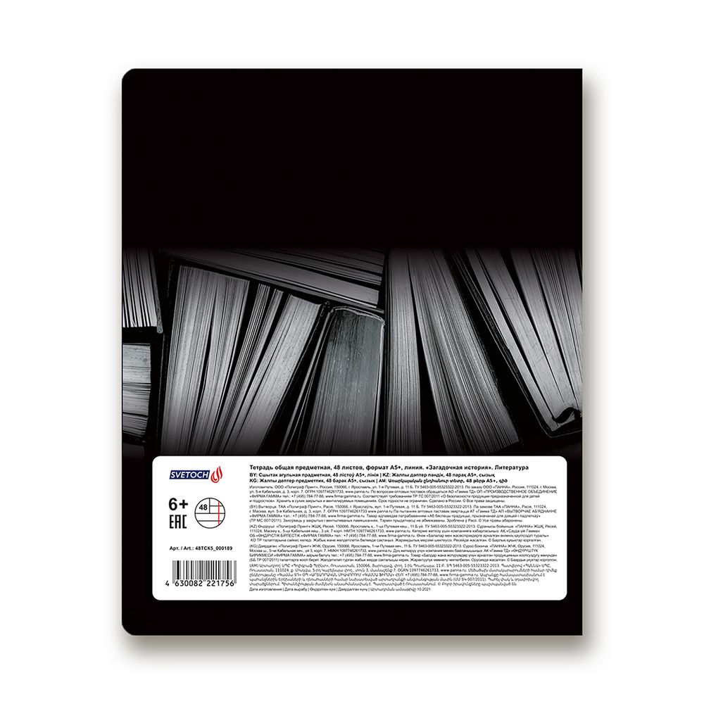Тетрадь предметная Загадочная история A5+ 48 л. на скобе, белизна 100%, 10 шт, линия, 48ТСК5/000189 Литература, Светоч