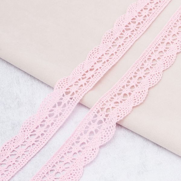 Кружево вязаное (тесьма) 27 мм / 10 метров, хлопок, F133 светло-розовый