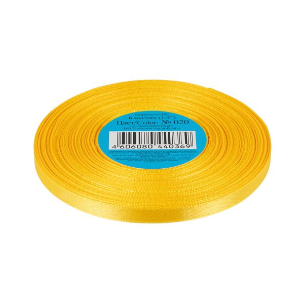 Лента атласная 1-сторонняя 6.0 мм / 33±2 метра, 020 желтый, Gamma