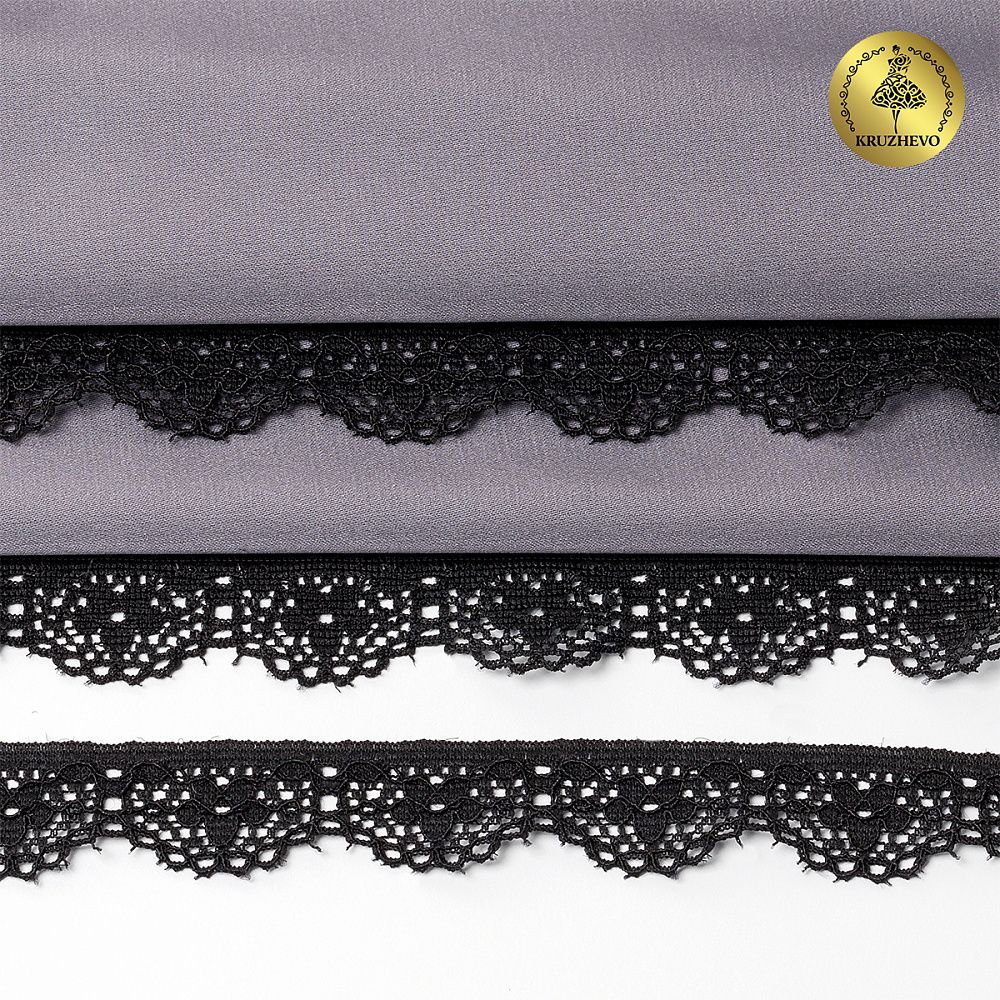 Кружево эластичное (стрейч) 15 мм TBY.8031, цв.02 черный, 5 метров, Kruzhevo
