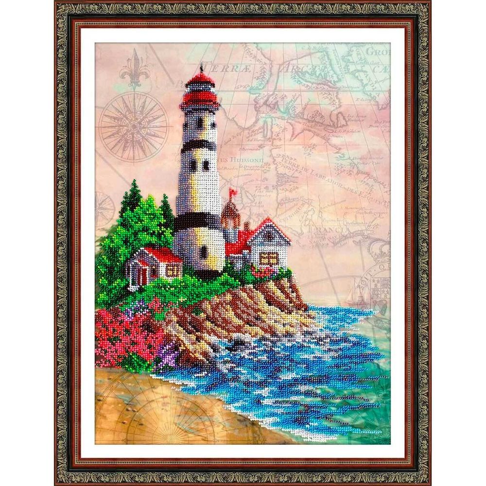 Набор для вышивания бисером Паутинка, Маяк 28х38 см, 566190