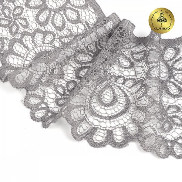 Кружево эластичное (стрейч) 90 мм, TBY.YSTL00839.N, L2475 серый, 3м, Kruzhevo