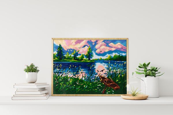 Алмазная (кристальная) мозаика Фрея, Лодка в камышах, 40х30 см