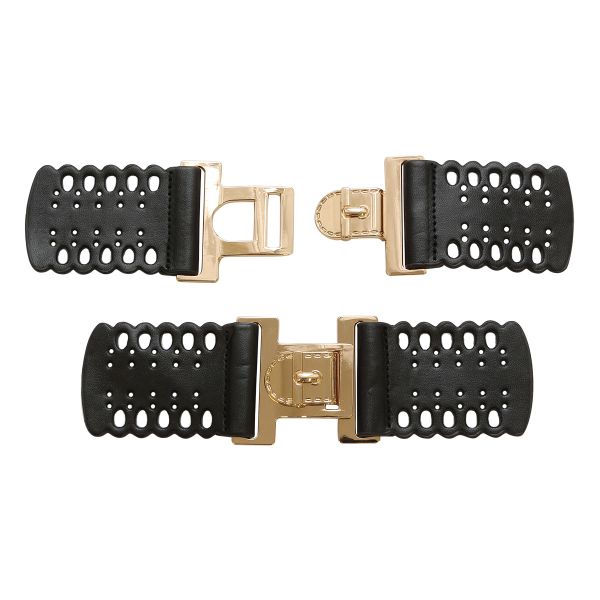 Фурнитура застежка для кардигана пришивная, иск. кожа 15х5,5см (золото), 2 шт