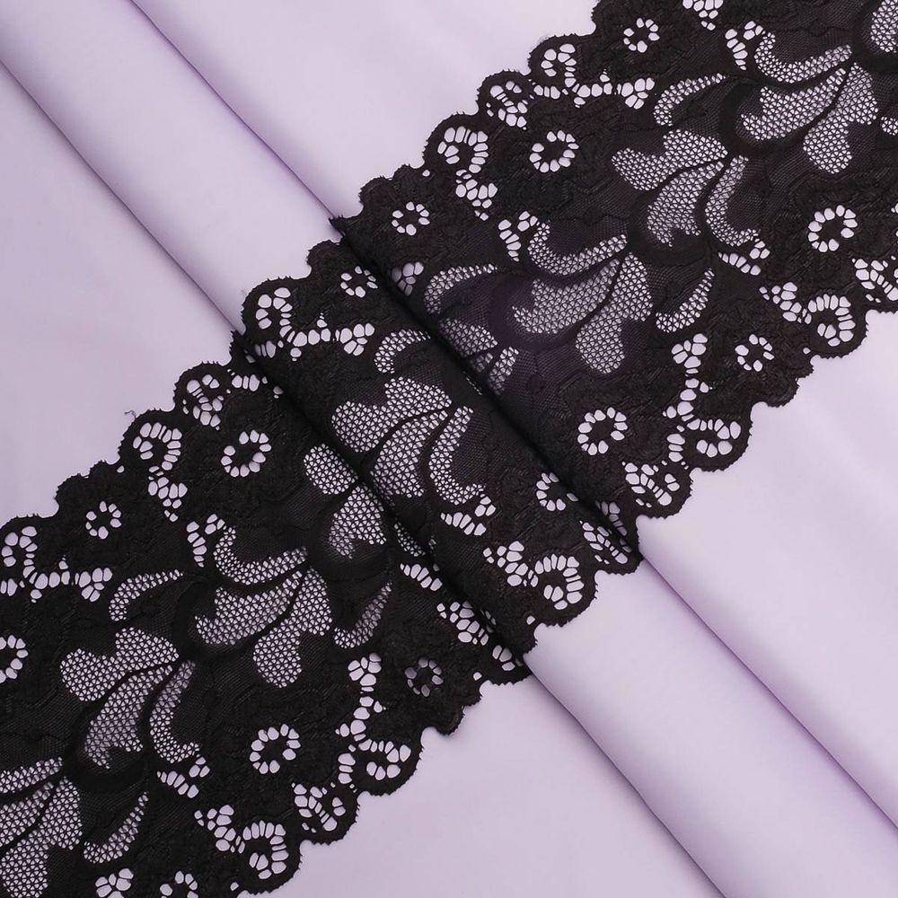Кружево бельевое эластичное 150 мм / 3.4 метра, цвет черный