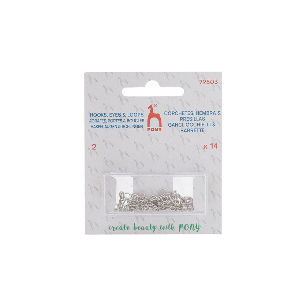 Крючки пришивные 11 мм, 14 шт, с 2 петлями, серебристые, Pony, 79503