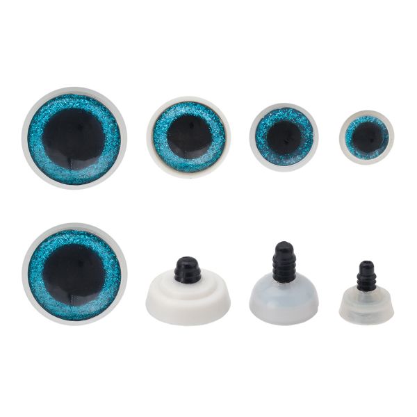 Набор глаза искристые голубые 12, 16, 20, 25 мм, 8 шт