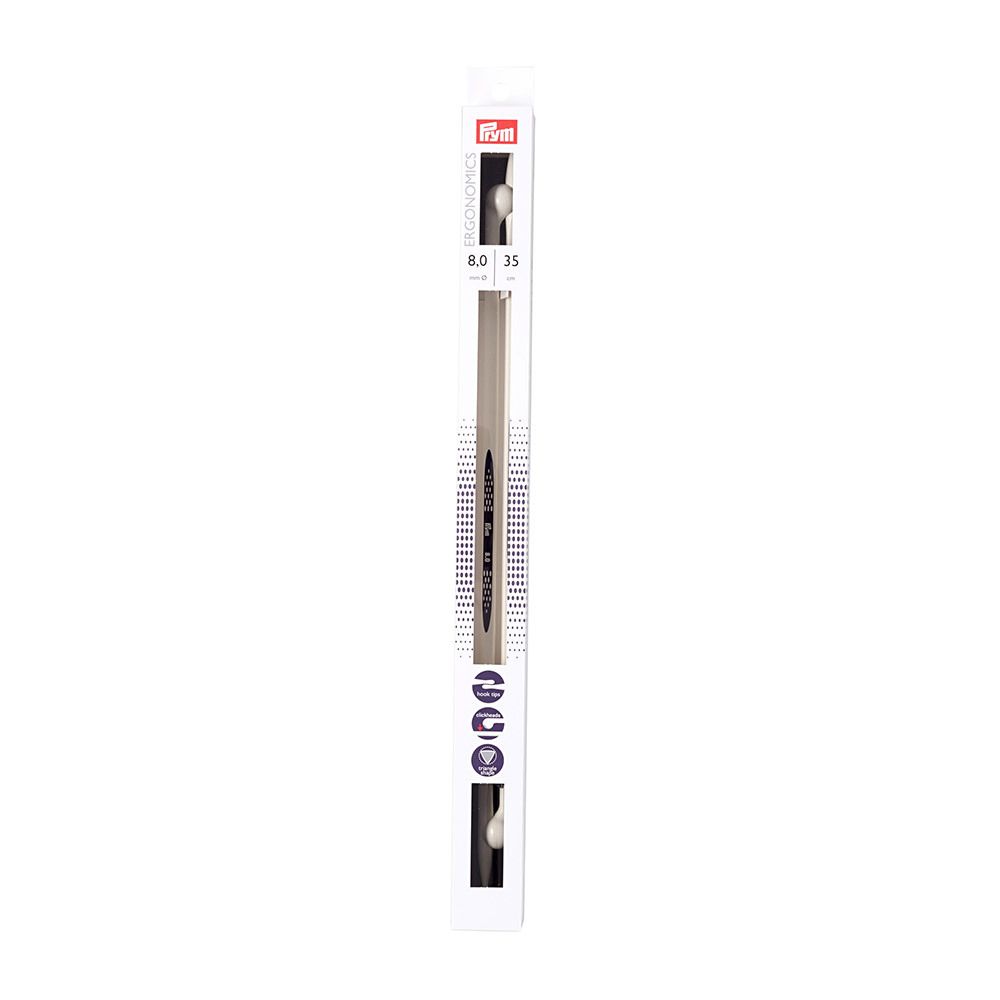 Спицы прямые ⌀8.0 мм, 35 см, 2 шт, Prym Ergonomics 190361