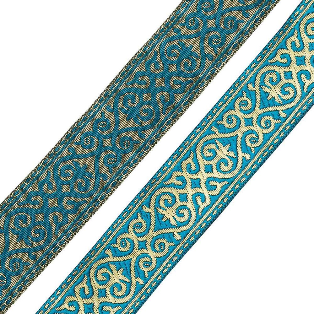 Лента (тесьма) жаккардовая 33.0 мм / 7.32 метра, морская волна, 7222