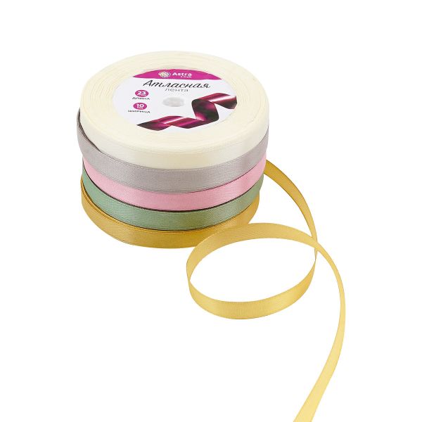 Набор атласных лент 5 цветов по 10.0 мм / 23 метра, коричневый микс