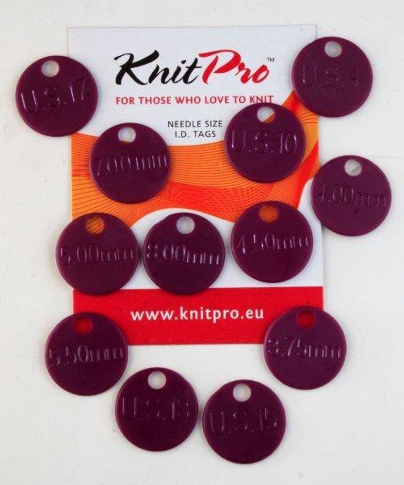 Метки для спиц Knit Pro (4 / 5 / 6 / 8.75 / 10 / 12 мм, по 2 шт), пластик, т.розовый, 10702