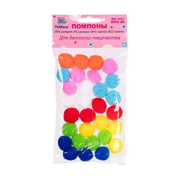 Помпоны декоративные 20 мм, 30 шт, ассорти, Hobbius KPO-20
