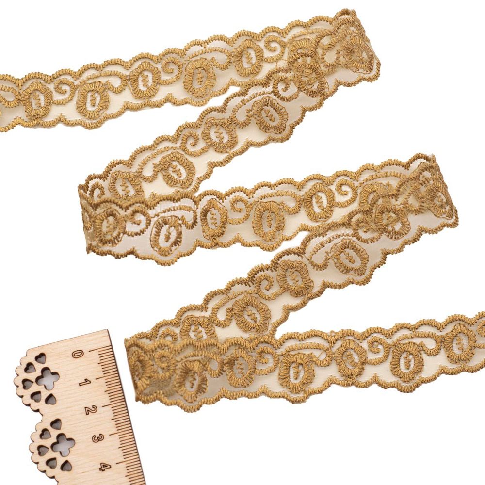 Кружево на сетке 23 мм, 6,8 м (±4 см), 102 бежевый