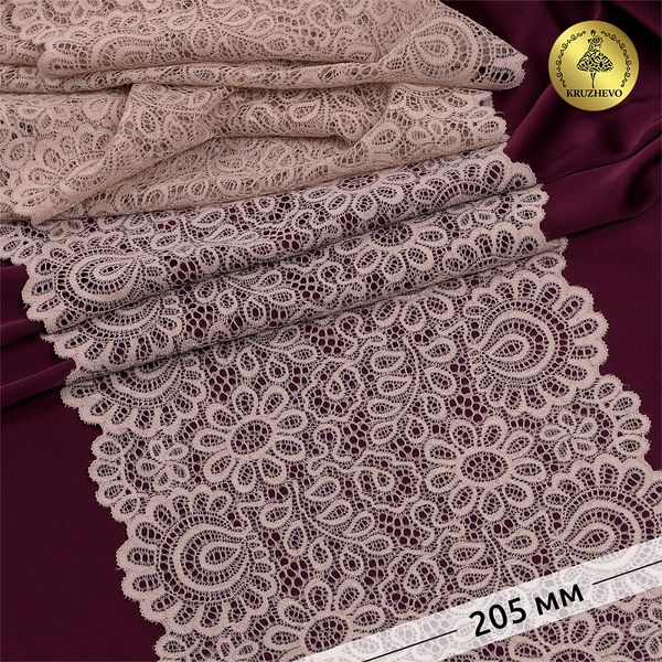 Кружево бельевое эластичное 205 мм / 25 м, YSTL00839, цв.168 серебристый пион, Kruzhevo
