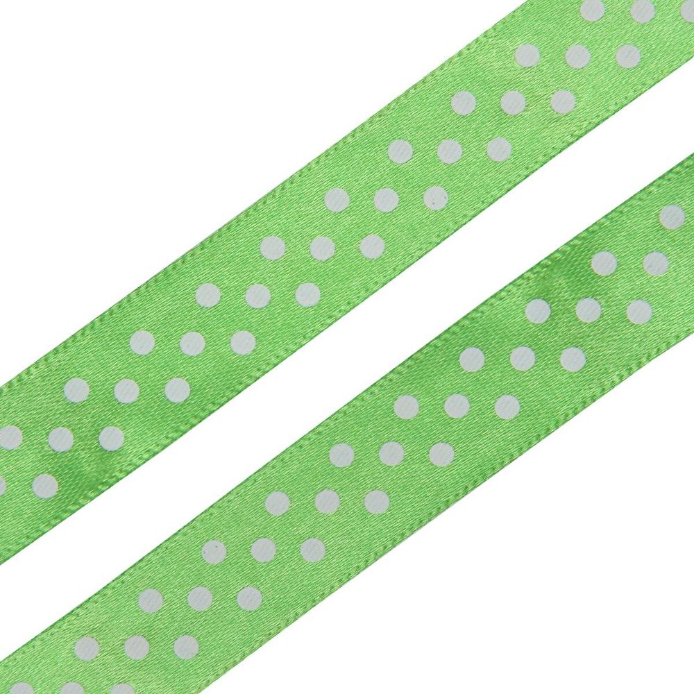 Лента атласная в горошек 15.0 мм / 3 метра, зеленый, Globus