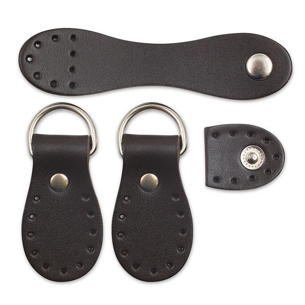 Набор для сумки Застежка 2,5х10,1см-1шт., петельки 3х5,4см-2 шт, 100% кожа (82 темно-коричневый), 1401