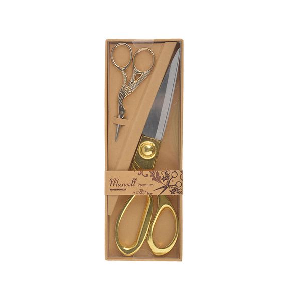 Набор подарочный из 2 ножниц: портновские 20 см, цапельки 9 см, золото, Maxwell Vintage