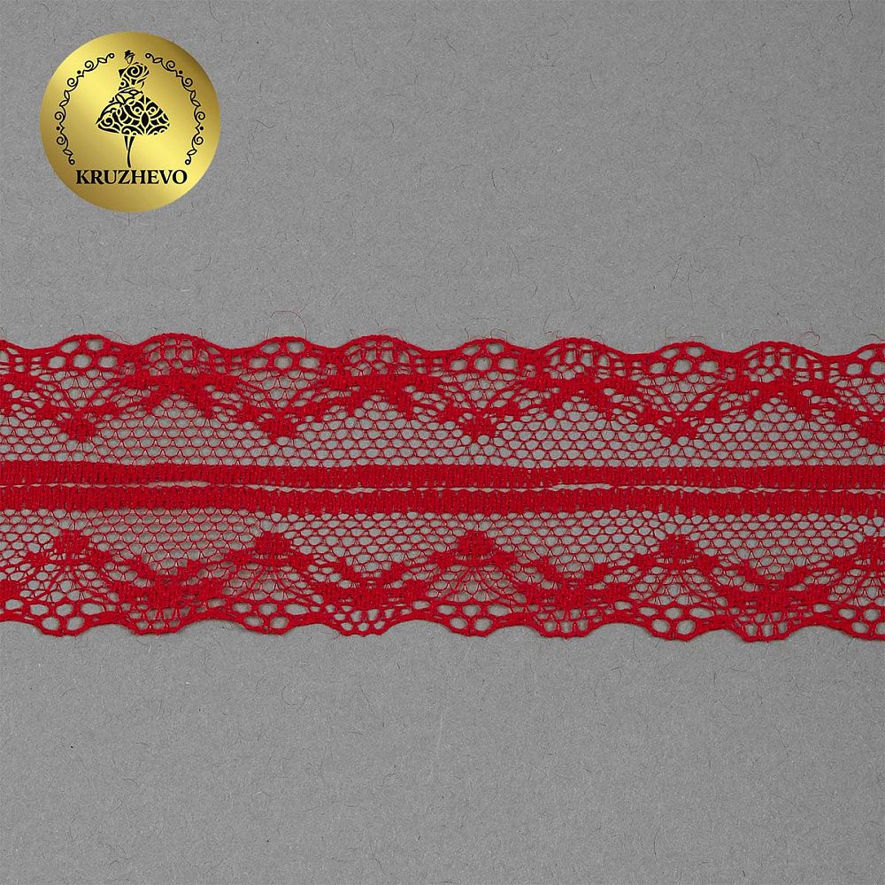Кружево отделочное в стиле "трикотаж" 40 мм, 150-1, цв.14 красный, 9.14м
