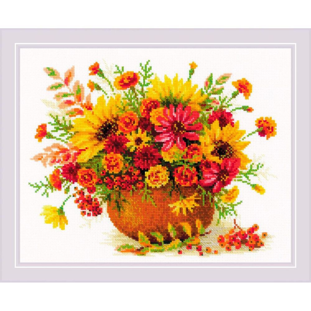 Набор для вышивания нитками Риолис, Осенние цветы 30х24см