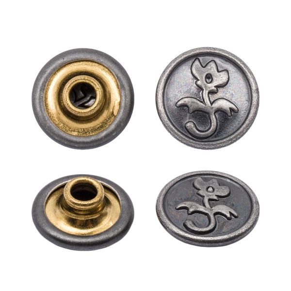 Хольнитены ⌀10 мм, |БЕЗ ГВОЗДЯ|, BIG, Цветок, т.серебро, 100 шт