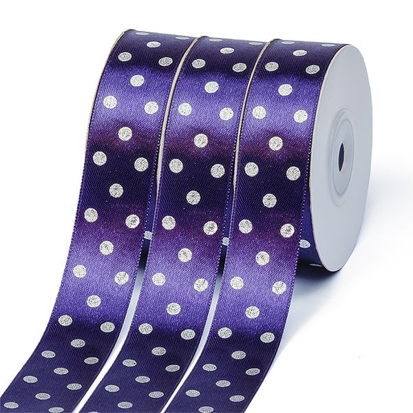 Лента атласная в горошек серебро 25.0 мм / 27.4±2 метров, 476 фиолетовый, Ideal