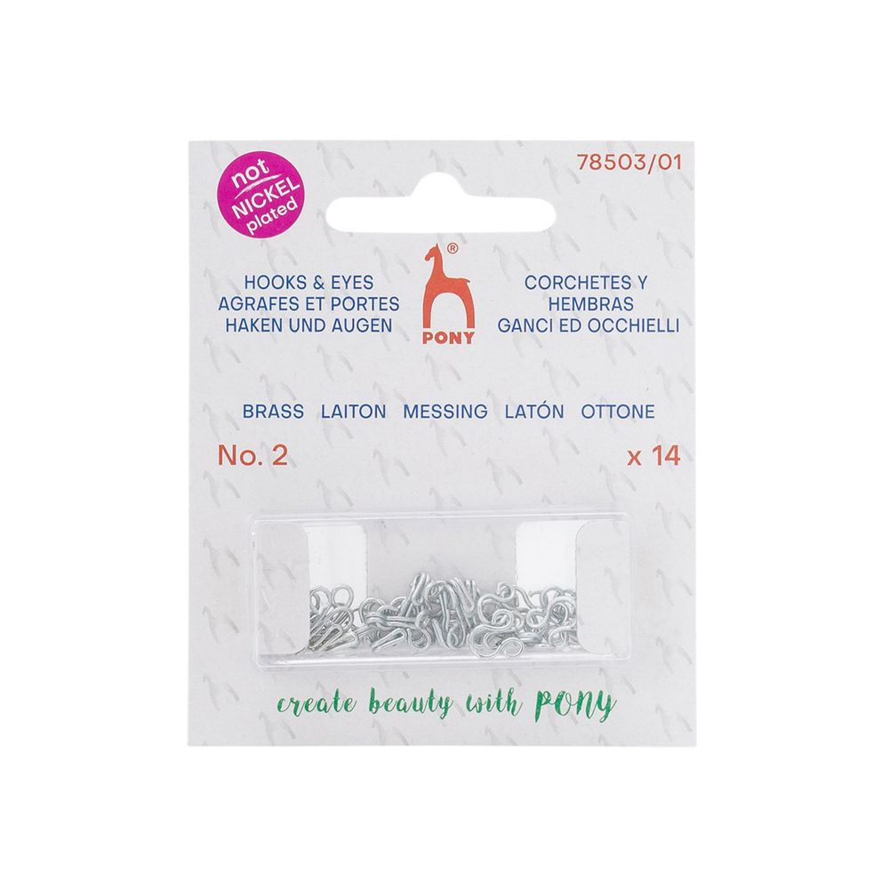 Крючки пришивные 11 мм, 14 шт, с петлями, серебристые, без никеля, Pony, 78503/01