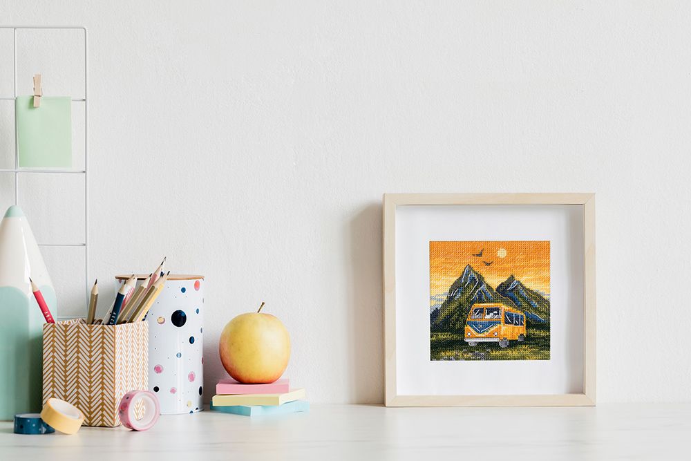 Набор для вышивания нитками Klart, Поездка к закату, 10х10 см