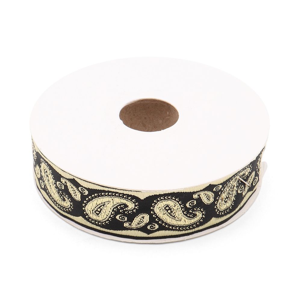 Лента (тесьма) жаккардовая 22.0 мм / 10±0.5 метров, Пейсли, 22807 черный/золото