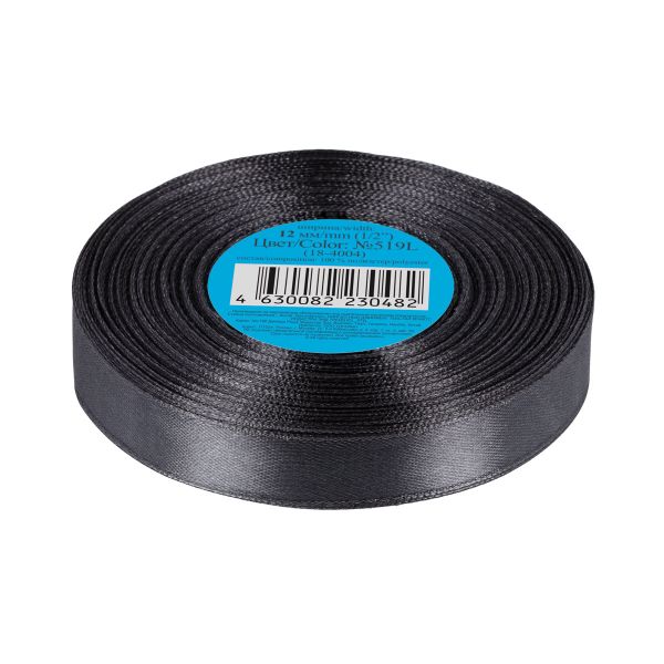 Лента атласная 1-сторонняя 12.0 мм / 33±2 метра, №519L(18-4004) т.серый, Gamma