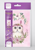 Алмазная (кристальная) мозаика Фрея, открытка Совёнок с цветами, 20х13.5 см