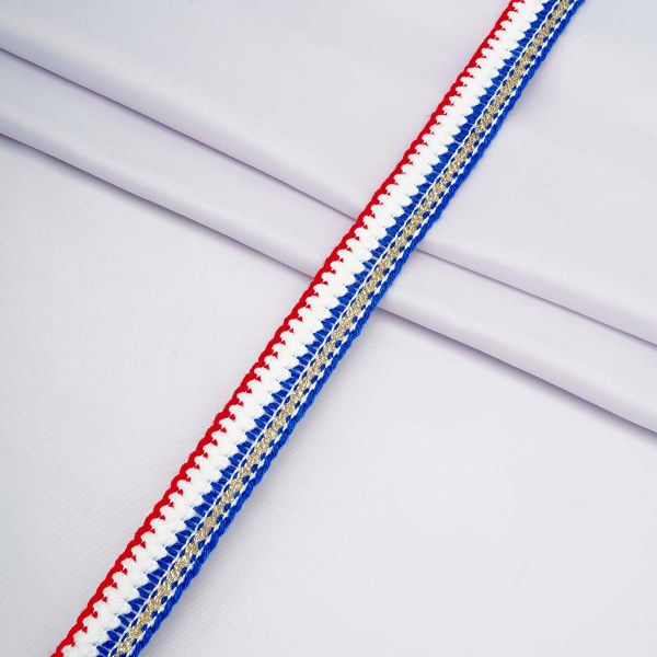 Тесьма в стиле шанель с люрексом 24 мм / 13.72 метра, голубой/красный, 2028