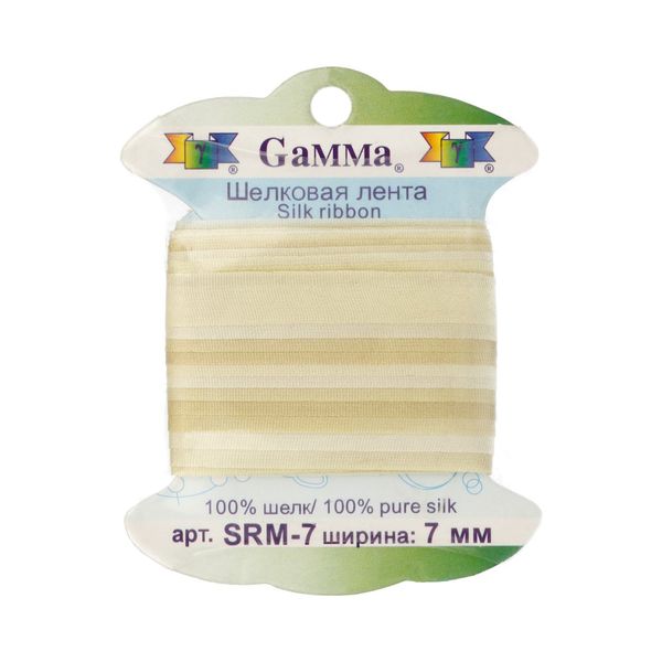 Лента (тесьма) шелковая 7.0 мм / 9.1±0.5 метров, M024 серо-зеленый/зеленый, Gamma SRM-7