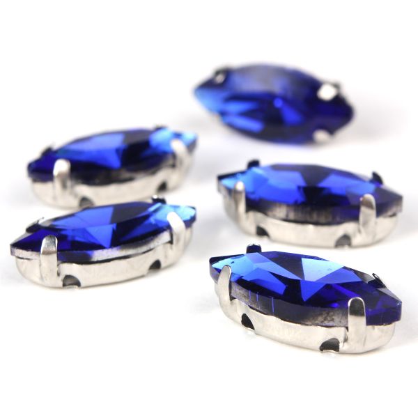 Хрустальные стразы в цапах формы миндаль, синий 7х15 мм, 5 шт., МЦ010НН715