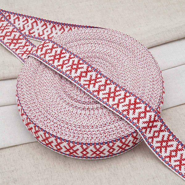 Лента для поясов 38 мм / 25 метров, рис. 9852, белый/красный/синий, С3822Г17